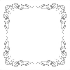 Elegant black and white ornamental frame, decorative border, corners for greeting cards, banners, business cards, invitations, menus. Isolated vector illustration.	