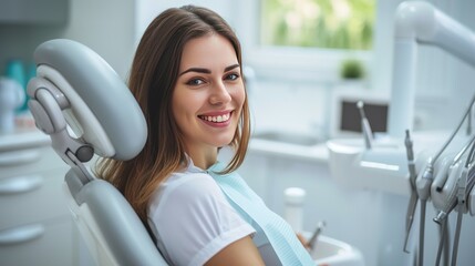 Close-up of a womans bright white smile with pink lipstick and natural skin tone