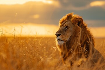 the lion is standing with a golden backdrop