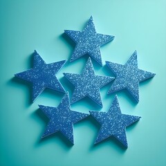 Fototapeta premium Shimmering Silver and Blue Stars Arranged in a Row on Teal Background