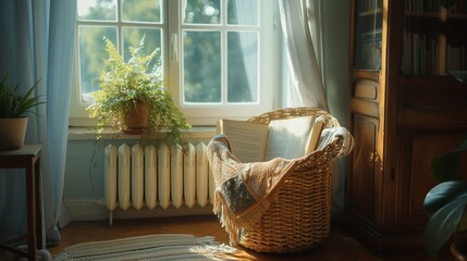 Cozy reading nook with a comfortable chair and soft light by the window