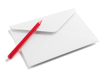 Envelope with paper blank card and pen, symbolizing communication and correspondence in mail and email, suitable for business and office use, , isolated on white background with clipping path