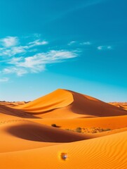 Fototapeta na wymiar desert landscape with a blue sky, golden sands wallpapers