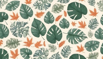 seamless plants pattern illustration, varies leaves, great for cards, gift packing and background for st patrick day concept created with generative ai