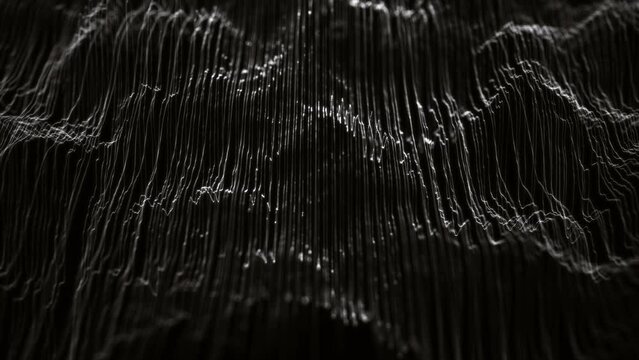 Minimal Design Waving Mesh Lines Background/ 4k motion graphics of an abstract fractal organic mesh surface with particles lines slowly waving