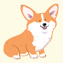 Vector Illustration of Cute Cartoon Corgi Dog Character on Isolated Background