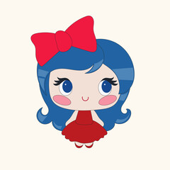 Kawaii Cute Doll Little Princess Cartoon Woman Character Doodle Bright Vector Illustration