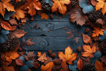 Autumn leaves on wooden background