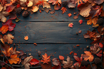 Autumn leaves on wooden background