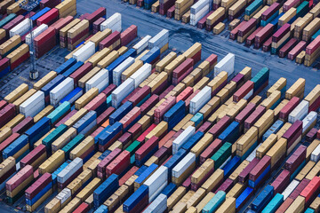 Colorful containers from above in container port. Bremerhaven, Germany