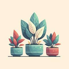 flat design of calathea leaf houseplant in a pot vector illustration