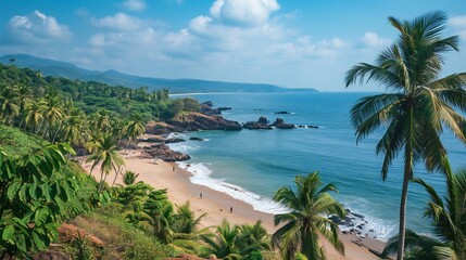 Fototapeta na wymiar Scenic Coastal Landscape with Lush Palms in Goa
