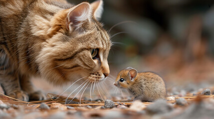 Obraz premium cat and mouse face to face