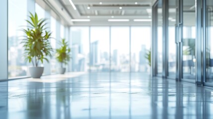 Fototapeta premium Step into the allure of a glistening urban sanctuary, where a defocused modern luxury office