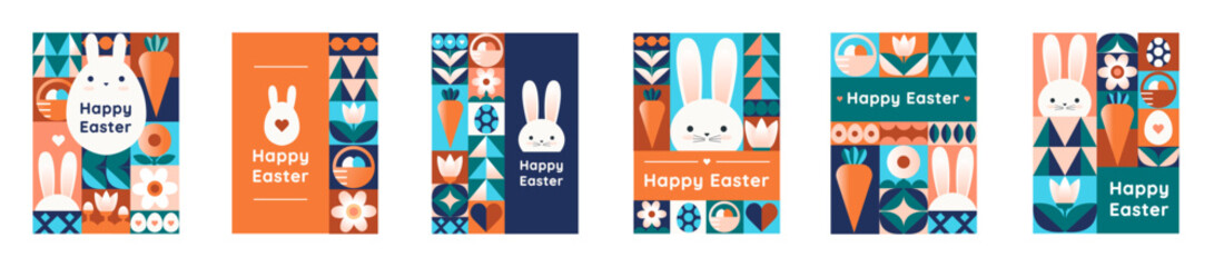 Cards Happy Easter. Postcards with easter eggs. Vector set - obrazy, fototapety, plakaty