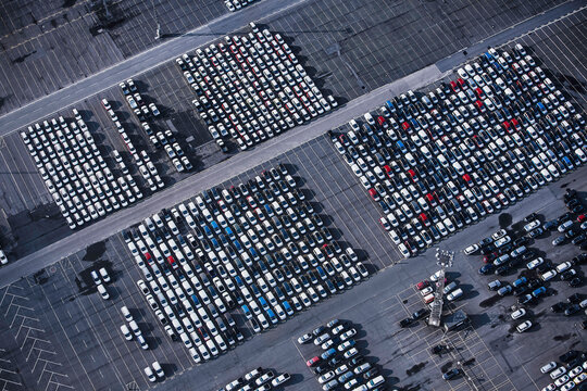 large parking lot full of cars to be shipped