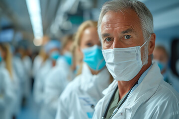Portrait of a worker in a medical mask at the hospital.