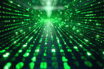 Obraz premium Vector Illustration of Digital Binary Code Matrix in Green, Representing the Intricacies of Internet Communication, Data Networking, and Programming in the Digital Age