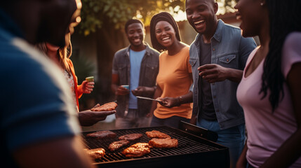 Friends enjoying a barbecue outdoors