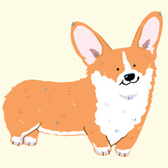 Vector Illustration of Cute Cartoon Corgi Dog Character on Isolated Background