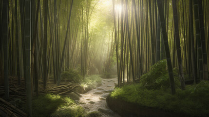 image of a bamboo grove featuring soft pastel tones