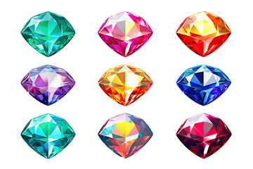 A badge with a crystal or diamond, sapphire and amethyst, a treasure of rubies and emeralds, a royal gemstone. A magic crystal. Isolated set