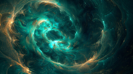 An abstract of a swirling blue and green swirl in the dark.