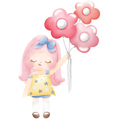 Little pink girl and the flowers balloon
