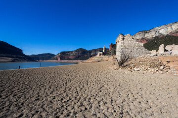 Lack water Sau Reservoir. The swamp is at very low water levels due to lack of rain....