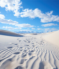 white sand dunes Footprints of people walking, clear sky