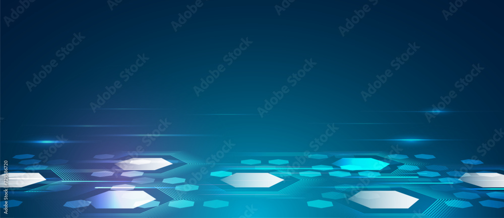Leinwandbilder Modern science vector presentation. Abstract hexagons, futuristic concept. Data transfer and protection, internet communication on a blue background. High computer technology design.