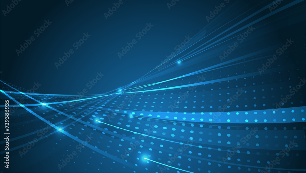 Fototapete Abstract background with glowing dynamic lines. Futuristic blue stripes with circles. Modern high-tech background for presentations and websites.