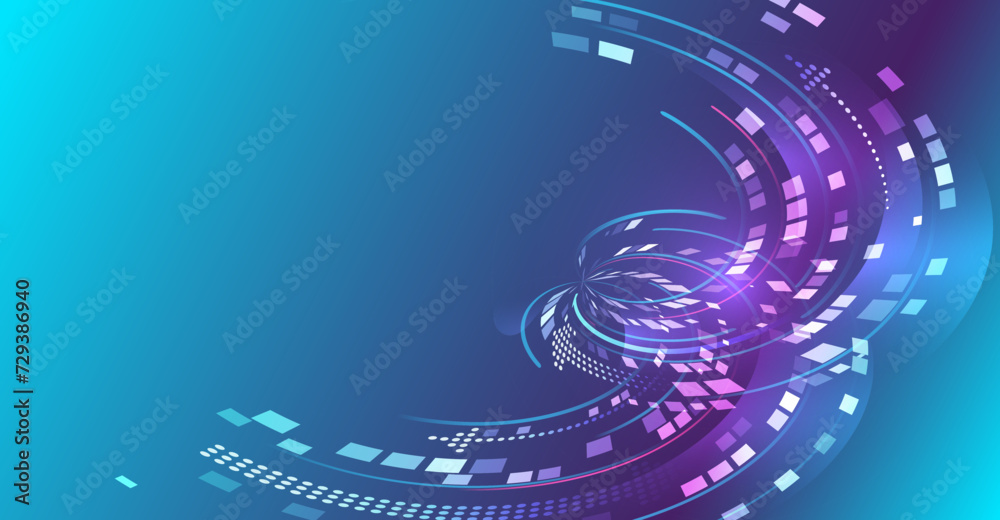 Leinwandbilder An array of information in the form of waves. Large data stream on a dark background, glowing lines and squares. Data set analysis and visualization. Abstract business analytics.