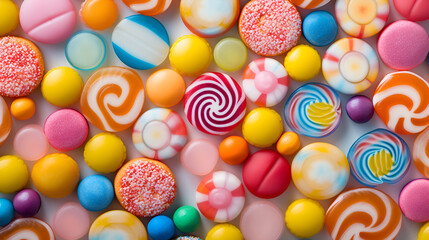 Fototapeta na wymiar Assortment of colorful candies, close-up, top view 
