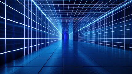 Blue Light Tunnel: Digital Technology in a Futuristic Space,Glowing Lines in Abstract Light Space