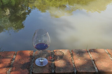 taça de vinho perto de lagoa 