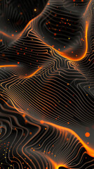 A black mobile phone contains orange and black waves and lines.