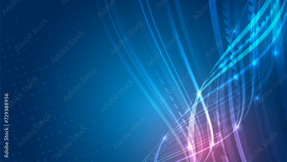 Leinwandbilder Abstract background with glowing dynamic lines. Futuristic blue stripes with circles. Modern high-tech background for presentations and websites.