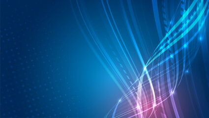 Abstract background with glowing dynamic lines. Futuristic blue stripes with circles. Modern high-tech background for presentations and websites.