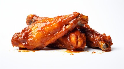 A succulent chicken wing captured in a close-up realistic photo against a white background Generative AI