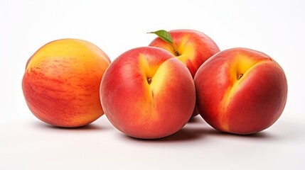 Close-up realistic photo featuring three juicy nectarines on a white background Generative AI