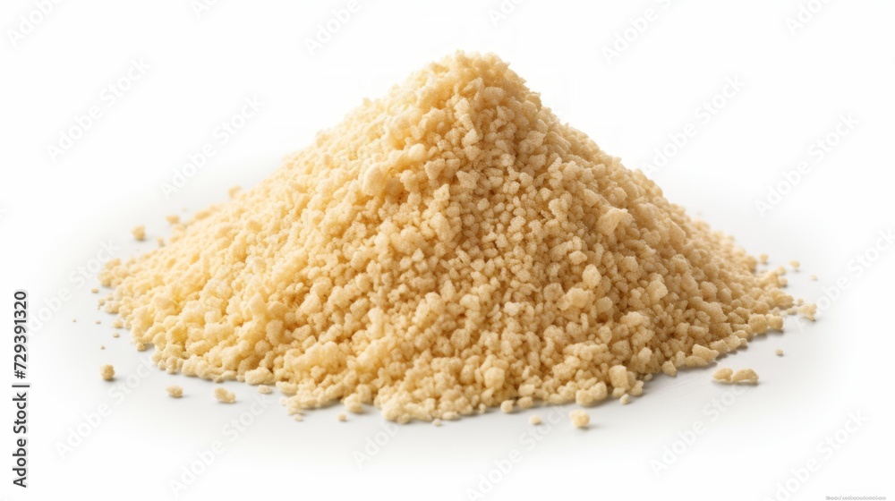 Poster close-up realistic photo of a small mound of quinoa flakes on a white background generative ai