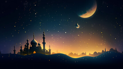 Naklejka premium Glowing background for muslim feast in holy month of Ramadan Kareem