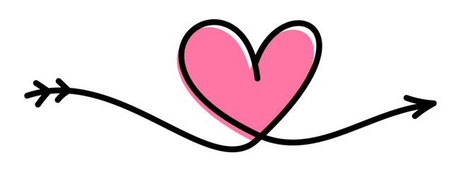 Line art heart with arrow.