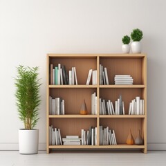 Fototapeta na wymiar Stock image of a bookshelf on a white background, versatile, storage for books and decor Generative AI