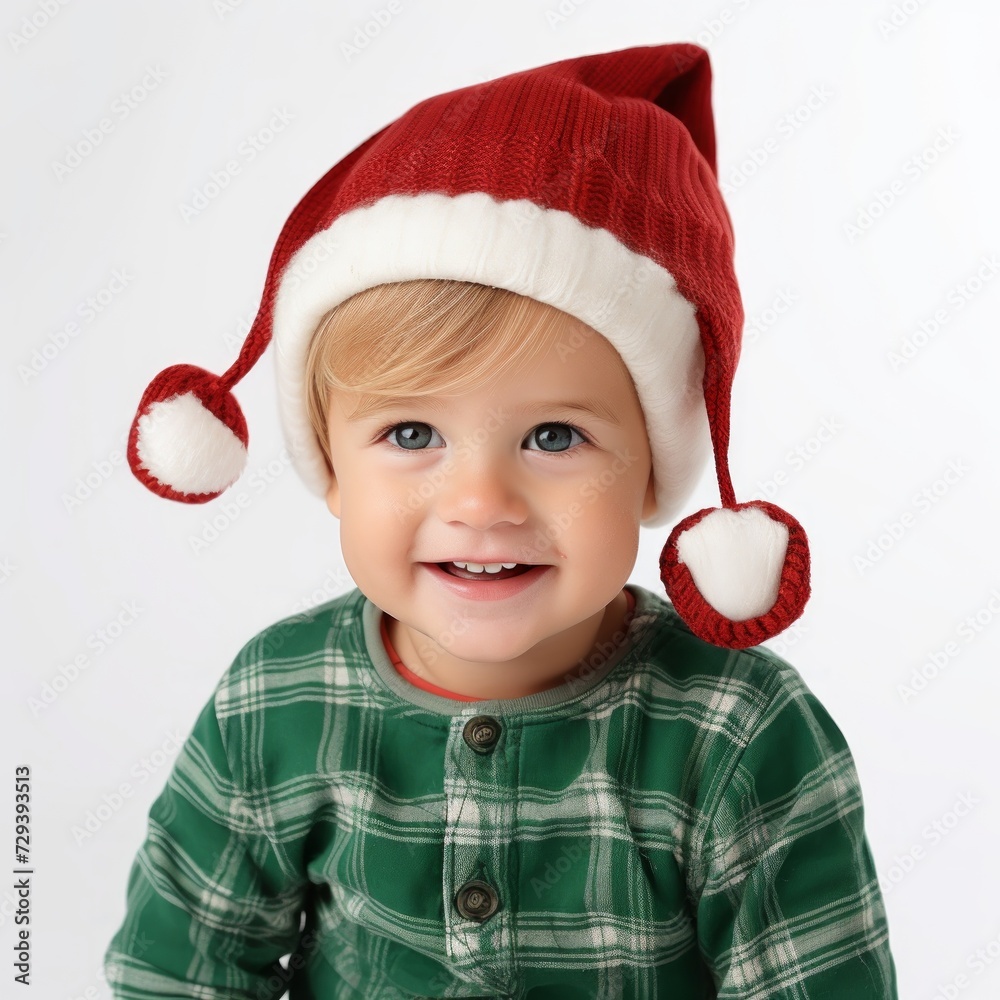 Poster Stock image of a toddler in a festive outfit on a plain white background Generative AI