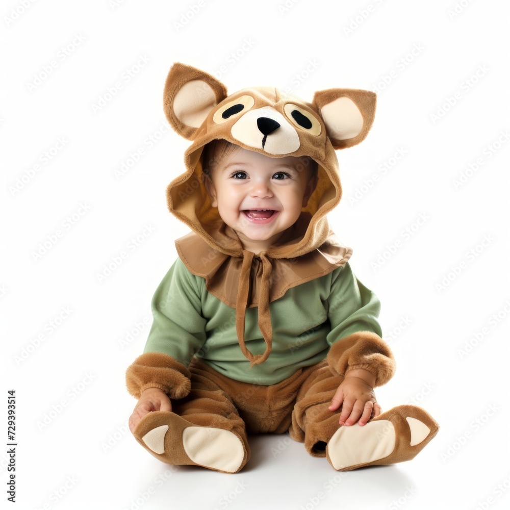 Aufkleber stock image of a toddler in a themed costume on a white backdrop generative ai