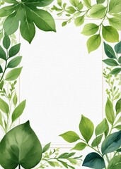 Fototapeta premium Watercolor floral frame with leaves and flowers on white background