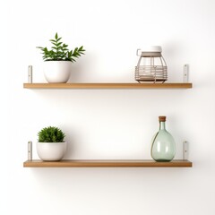 Stock image of an office wall shelf on a white background, decorative, display and storage Generative AI