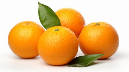 Three juicy oranges and tangerines captured in a close-up realistic photo against a white background Generative AI